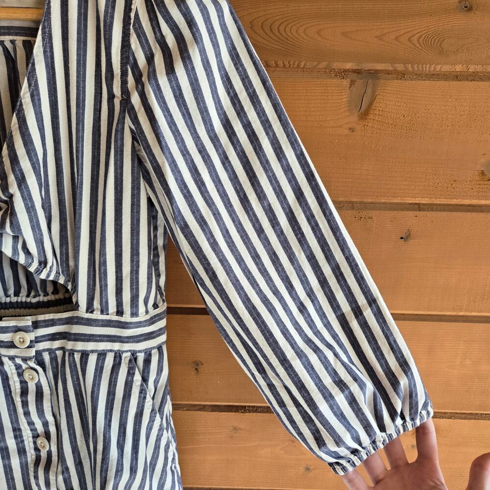 Madewell Dress Cutout Midi Shimmer Stripe Blue Boho Button Front Tie 6 Cottage - Picture 6 of 6
